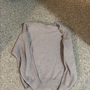 Tahari Off-the-Shoulder Tan Sweater with Button Details